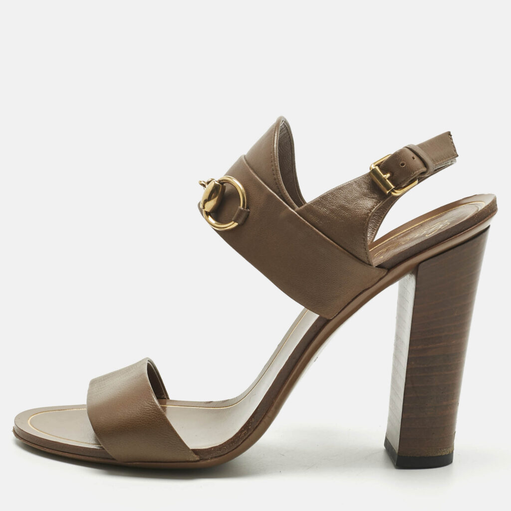 Gucci Brown Leather Horsebit Ankle Strap Sandals Size 37.5 Gucci Brown Leather Horsebit Ankle Strap Sandals Size 37.5