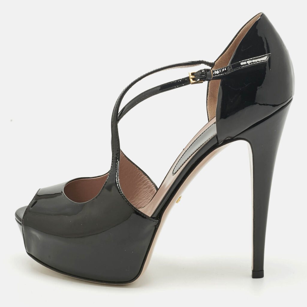 Gucci Black Patent Leather Platform Crisscross Strap Pumps Size 39 Gucci Black Patent Leather Platform Crisscross Strap Pumps Size 39