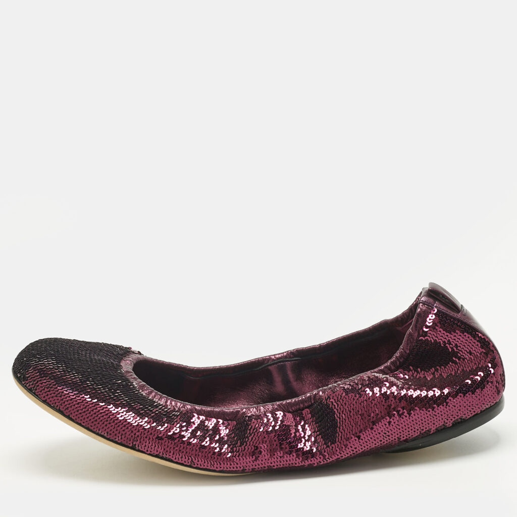 Gucci Purple Leather and Sequins Embellish Scrunch Ballet Flats Size 39.5 Gucci Purple Leather and Sequins Embellish Scrunch Ballet Flats Size 39.5