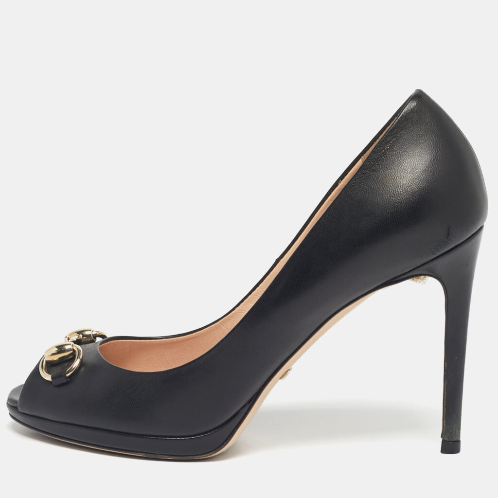 Gucci Black Leather Jolene Peep Toe Pumps Size 36 Gucci Black Leather Jolene Peep Toe Pumps Size 36