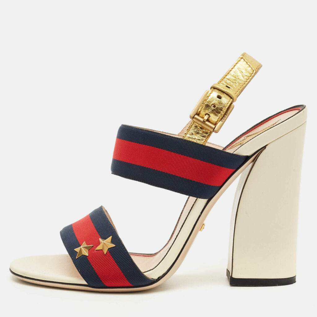 Gucci Multicolor Leather and Canvas Web Slingback Sandals Size 38.5 Gucci Multicolor Leather and Canvas Web Slingback Sandals Size 38.5