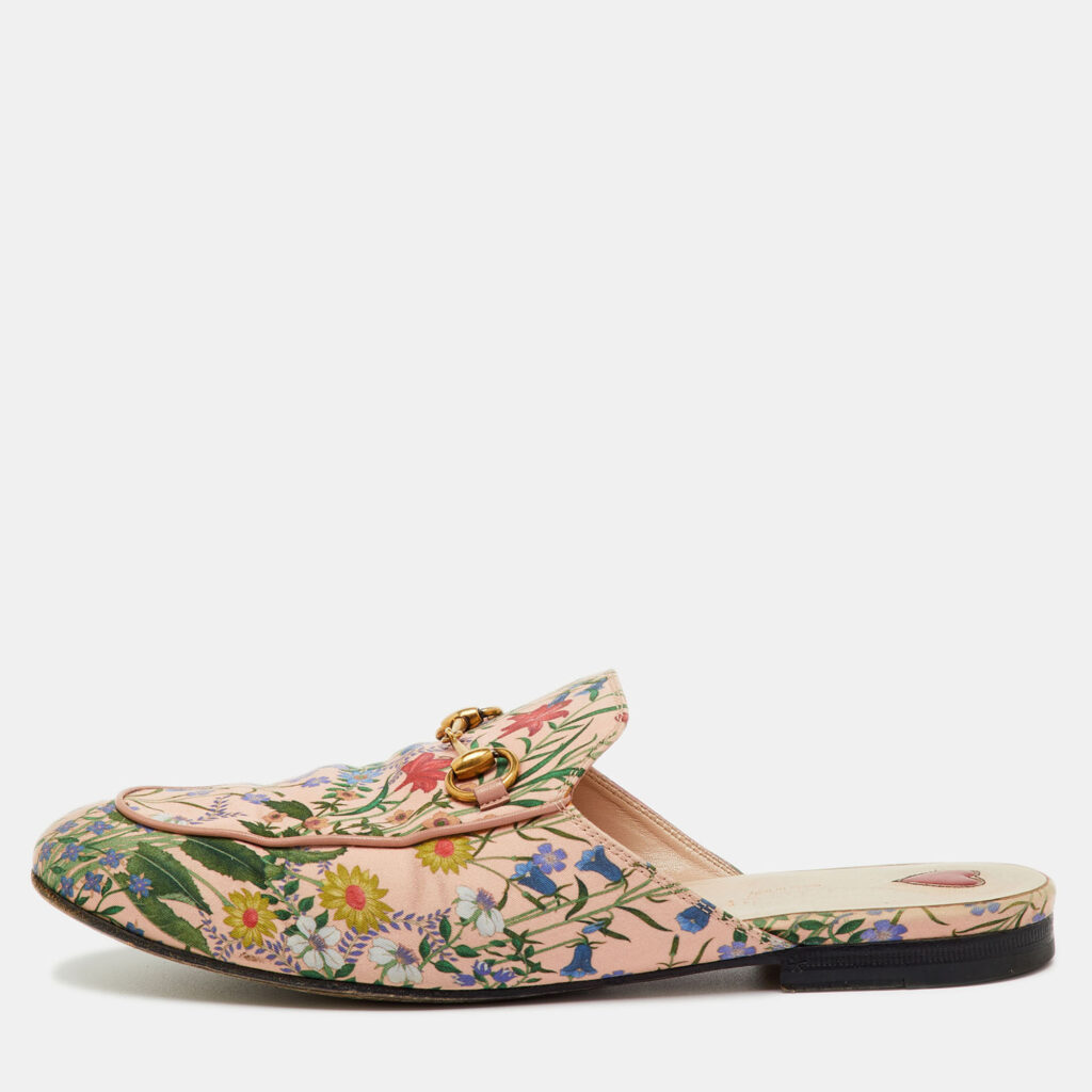 Gucci Multicolor Floral Print Canvas Princetown Horsebit Flat Mules Size 38
