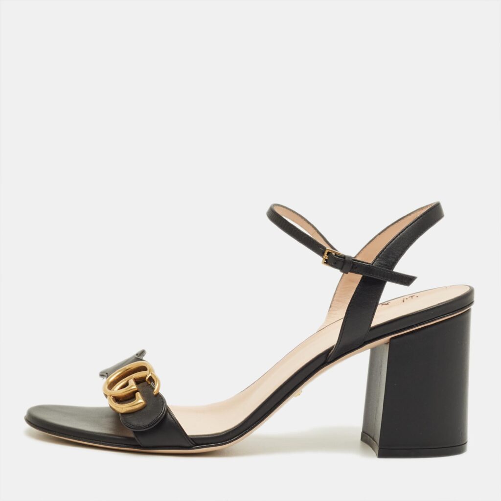 Gucci Black Leather GG Marmont Block Heel Ankle Strap Sandals Size 41 Gucci Black Leather GG Marmont Block Heel Ankle Strap Sandals Size 41