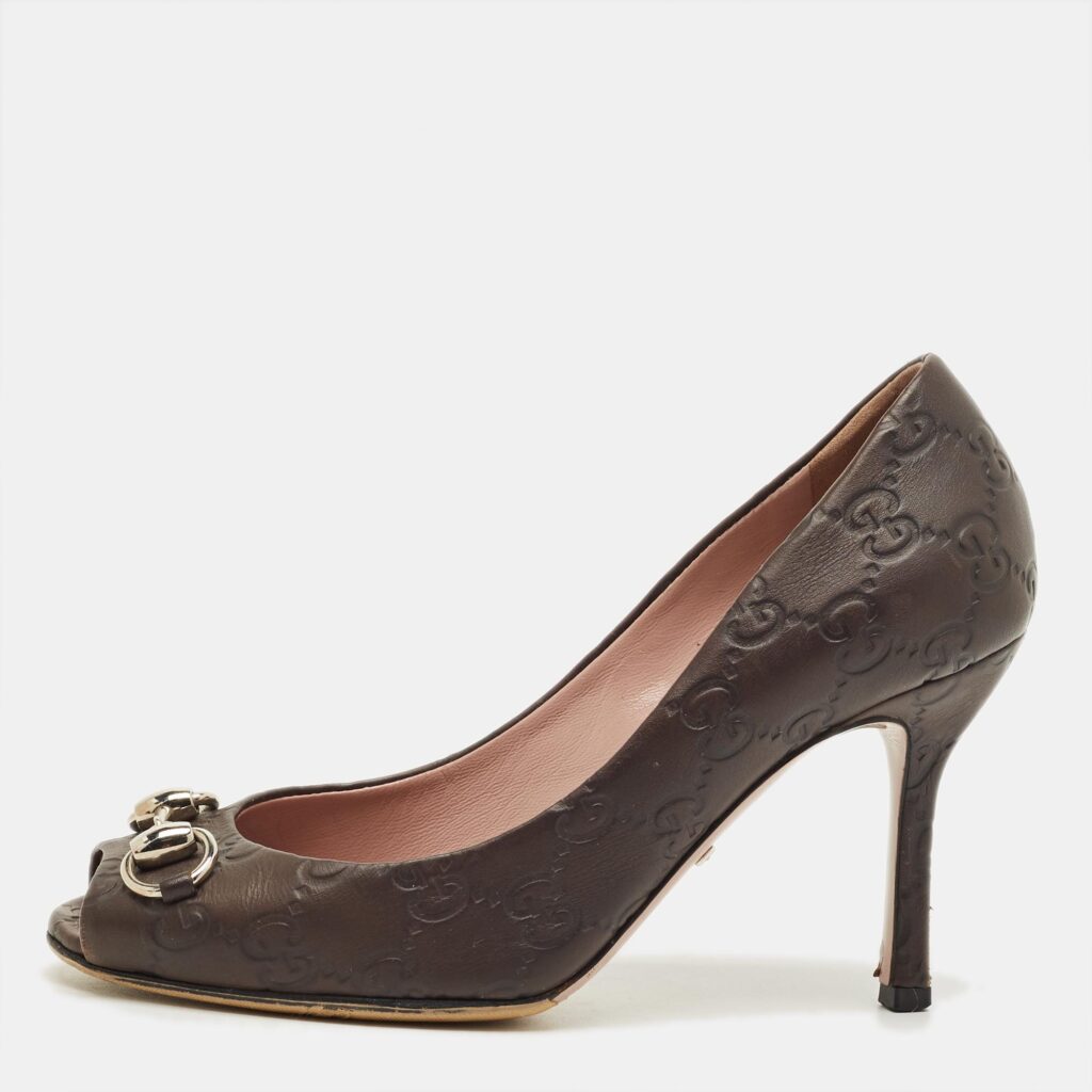 Gucci Brown Monogram Leather Jolene Horsebit Pumps Size 35 Gucci Brown Monogram Leather Jolene Horsebit Pumps Size 35