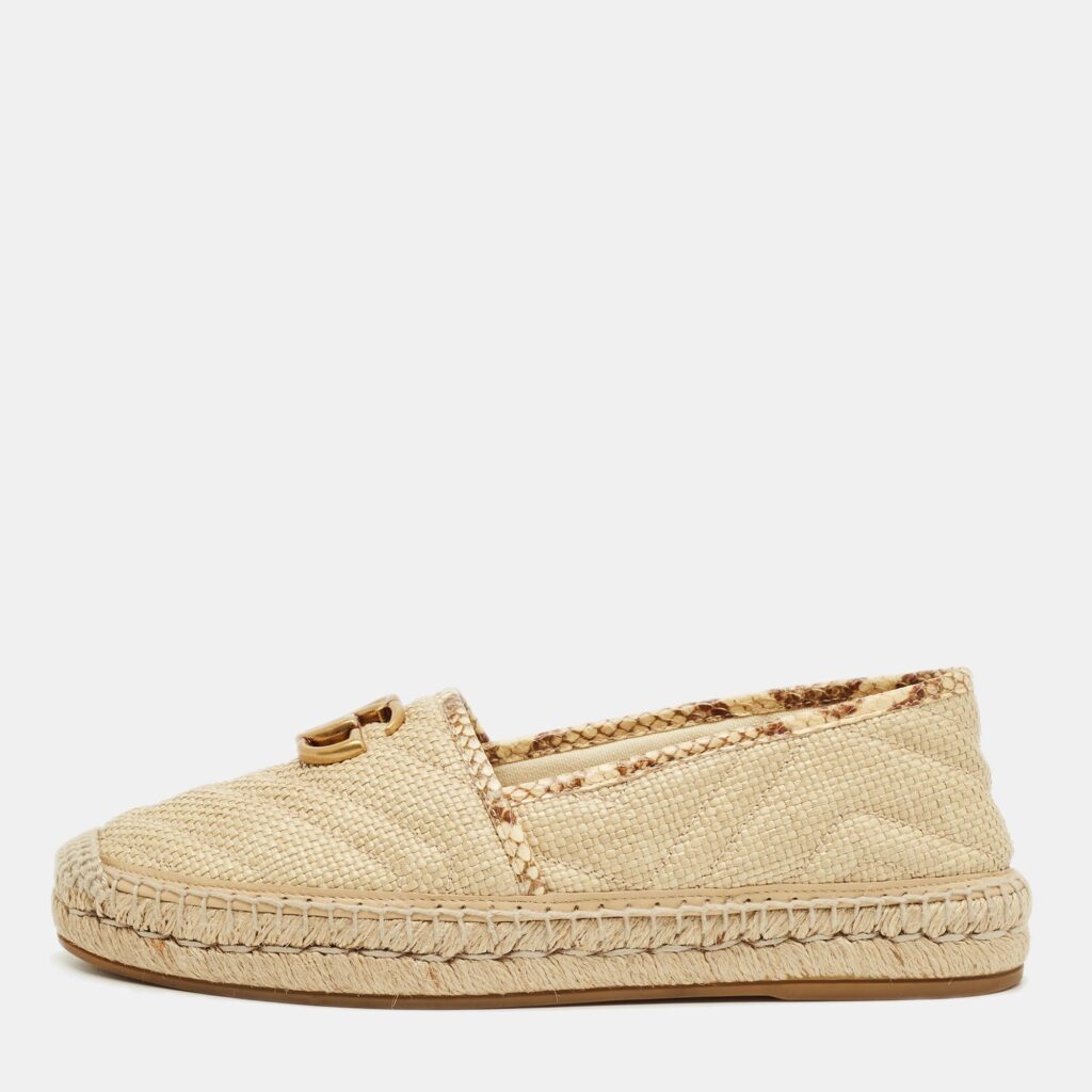 Gucci Beige Python and Raffia GG Marmont Espadrille Flats Size 38.5