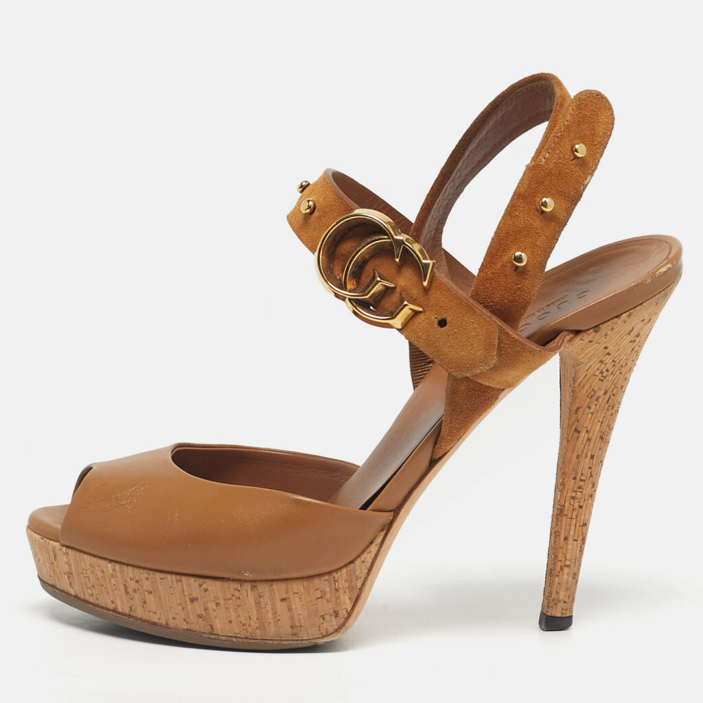 Gucci Brown Leather and Suede Slingback Sandals Size 38 Gucci Brown Leather and Suede Slingback Sandals Size 38