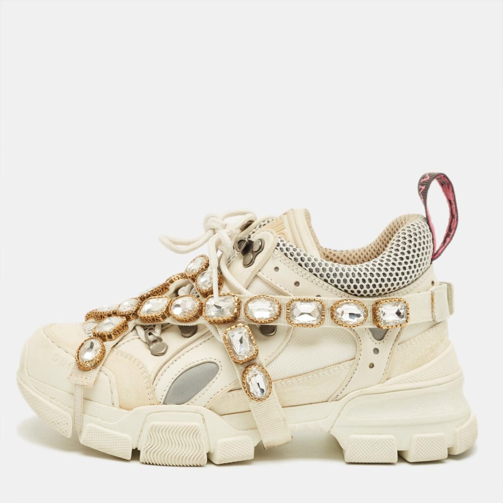 Gucci White Leather and Mesh Flashtrek Lace Up Sneakers Size 36 Gucci White Leather and Mesh Flashtrek Lace Up Sneakers Size 36