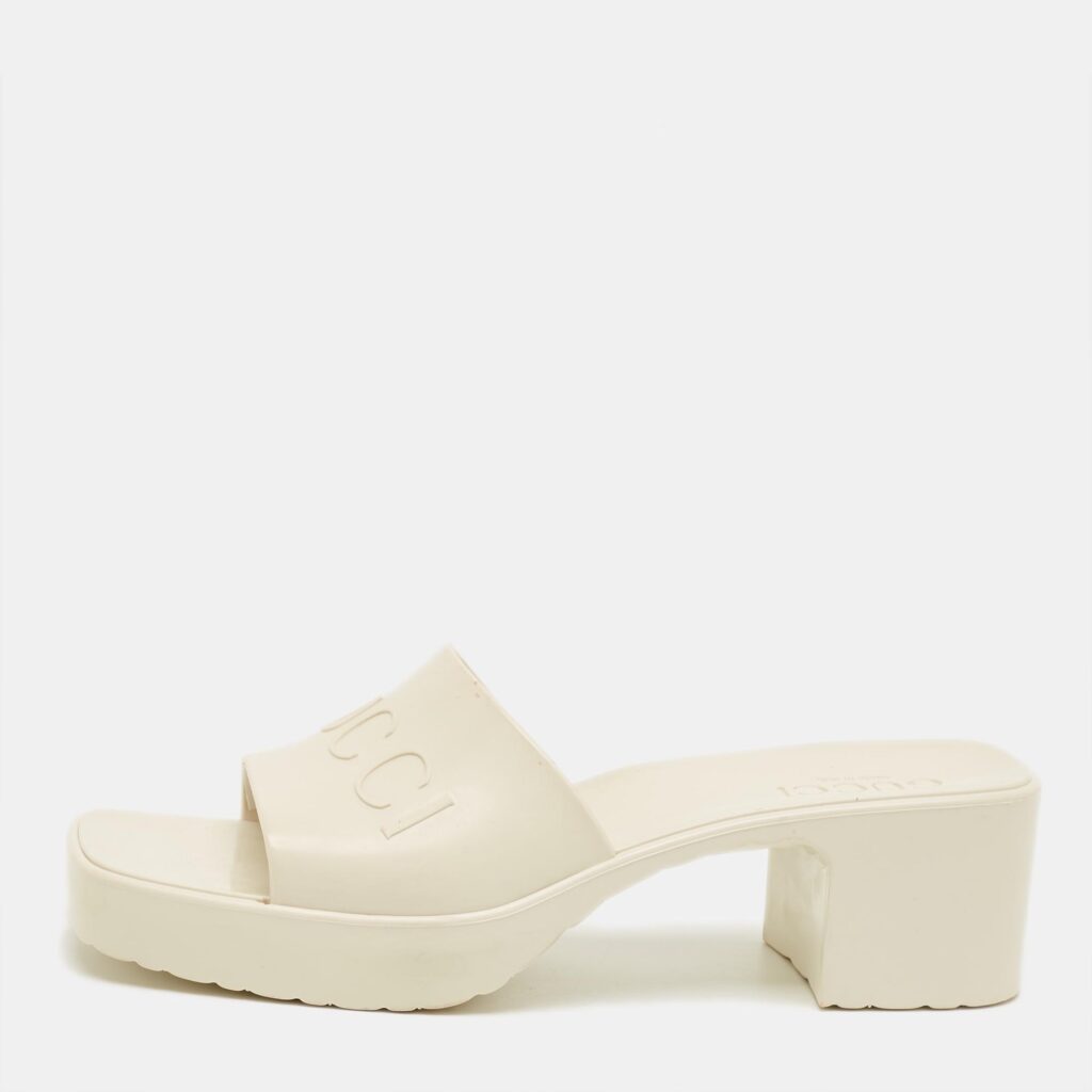 Gucci White Rubber Logo Slide Sandals Size 38 Gucci White Rubber Logo Slide Sandals Size 38