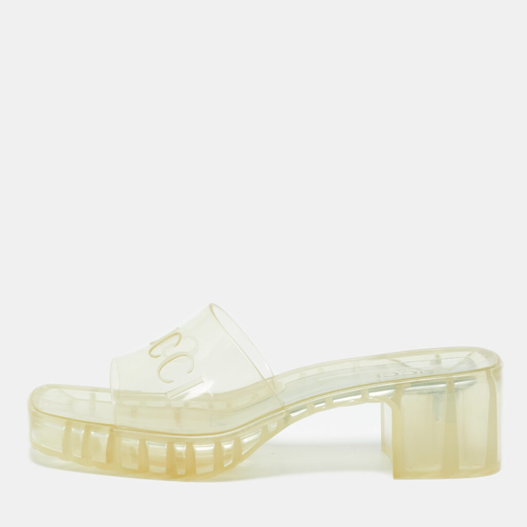 Gucci Transparent Jelly Logo Block Heel Slide Sandals Size 41 Gucci Transparent Jelly Logo Block Heel Slide Sandals Size 41