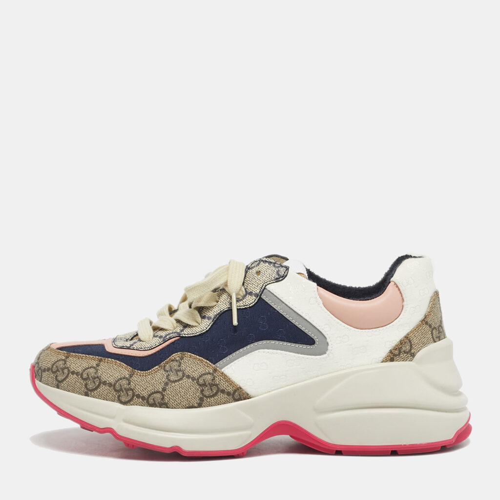 Gucci Multicolor GG Supreme Canvas and Leather Rhyton Sneakers Size 37.5 Gucci Multicolor GG Supreme Canvas and Leather Rhyton Sneakers Size 37.5