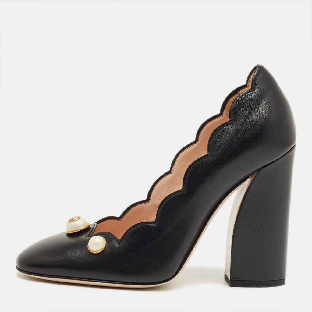 Gucci Black Leather Faux Pearl Embellished Willow Pumps Size 37.5 Gucci Black Leather Faux Pearl Embellished Willow Pumps Size 37.5