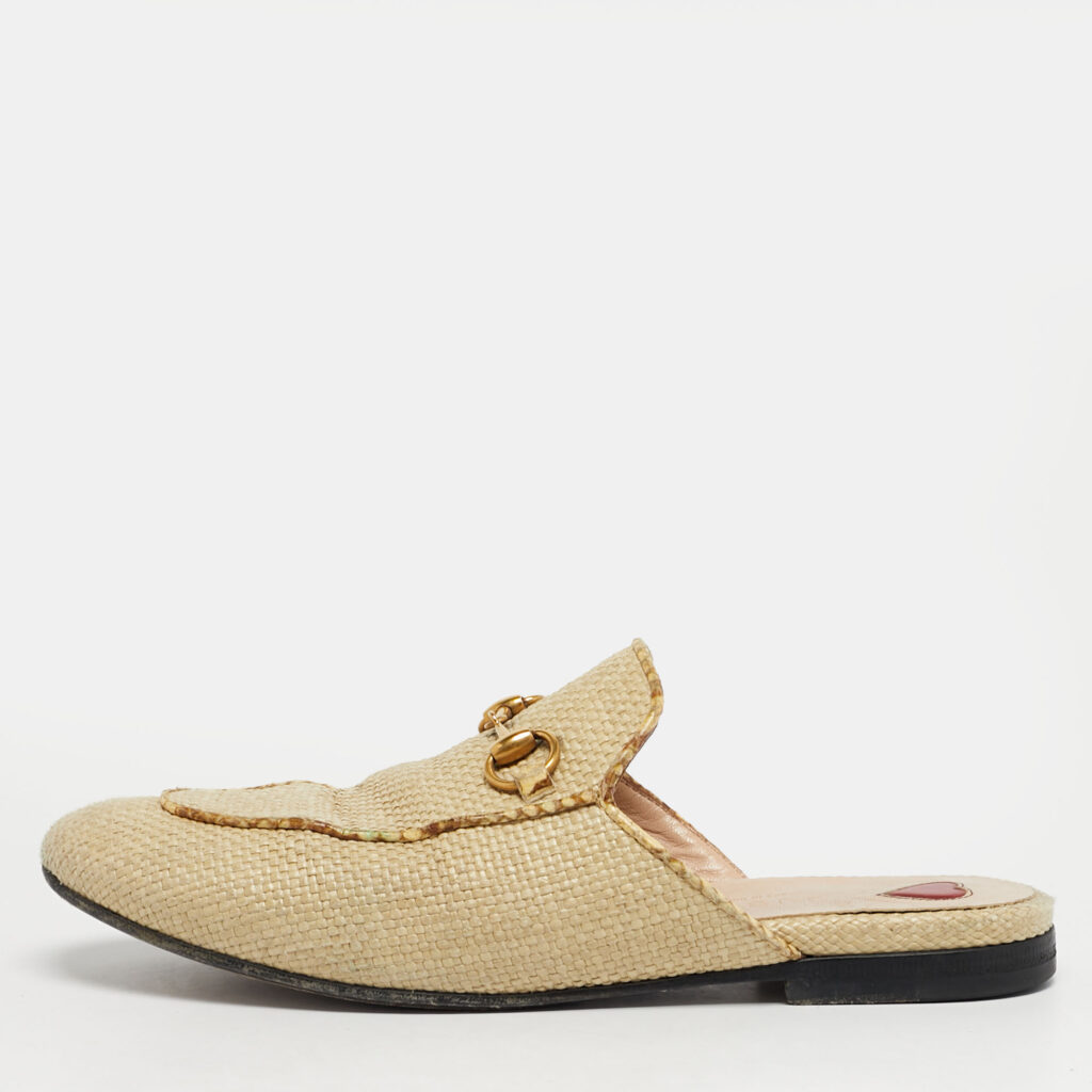 Gucci Beige Raffia and Snakeskin Leather Princetown Flat Mules Size 36 Gucci Beige Raffia and Snakeskin Leather Princetown Flat Mules Size 36