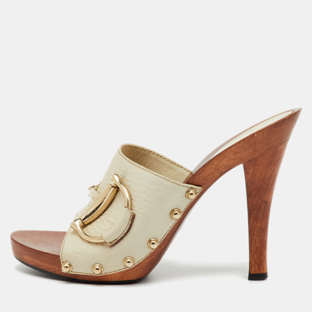 Gucci Off White Leather Icon Bit Platform Open Toe Clogs Size 36 Gucci Off White Leather Icon Bit Platform Open Toe Clogs Size 36