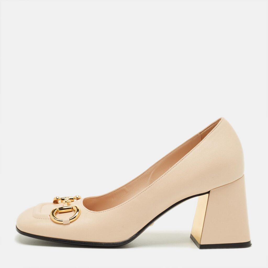 Gucci Beige Leather Horsebit Block Heel Pumps Size 39 Gucci Beige Leather Horsebit Block Heel Pumps Size 39