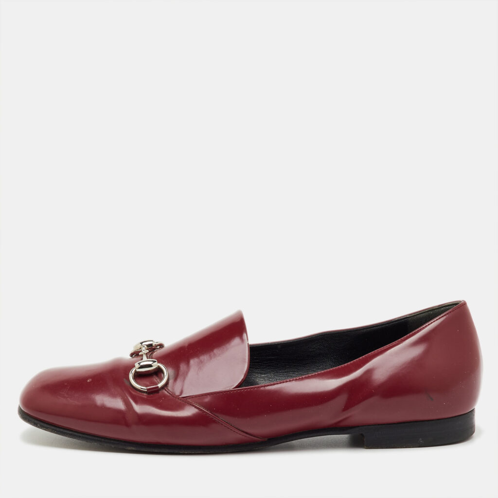 Gucci Burgundy Patent Leather Horsebit Loafers Size 40
