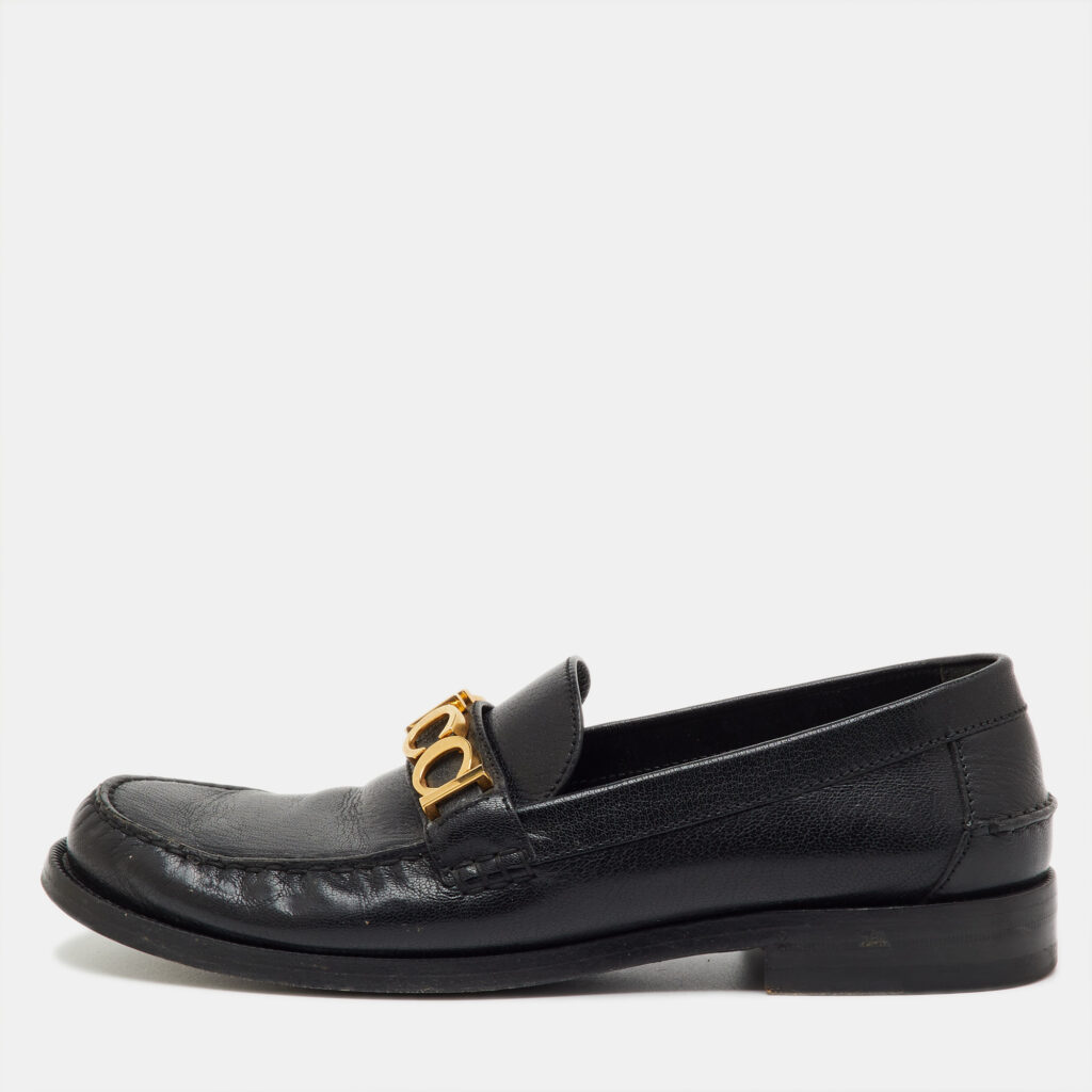 Gucci Black Leather Cara Logo Embellished Slip On Loafers Size 41 Gucci Black Leather Cara Logo Embellished Slip On Loafers Size 41