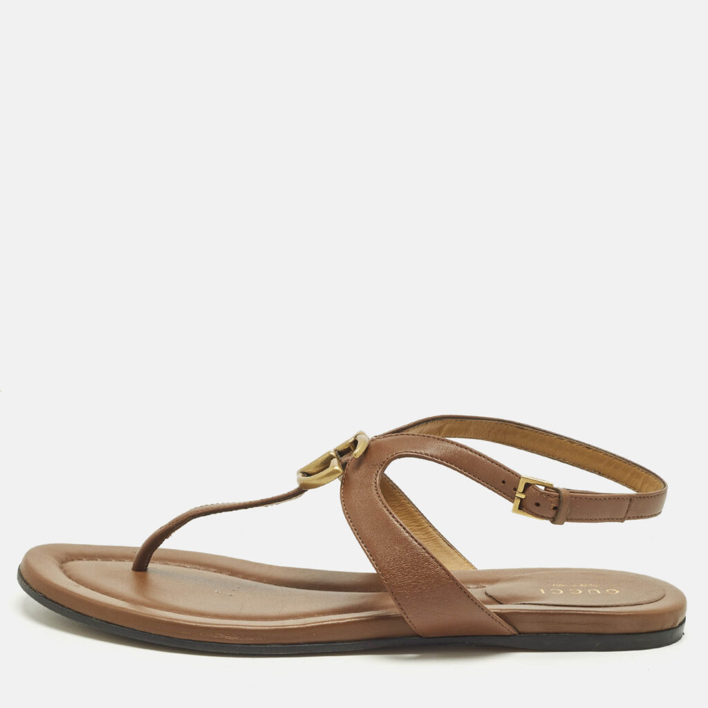 luxury-women-gucci-used-shoes-p1244900-010.jpg Gucci Brown Leather Thong Flat Slingback Sandals Size 38.5
