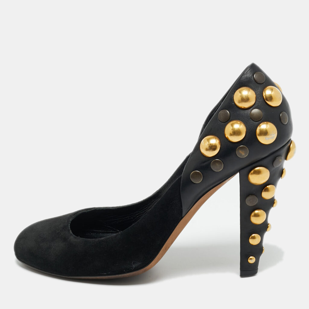 Gucci Black Leather and Suede Stud Embellishment Pumps Size 37