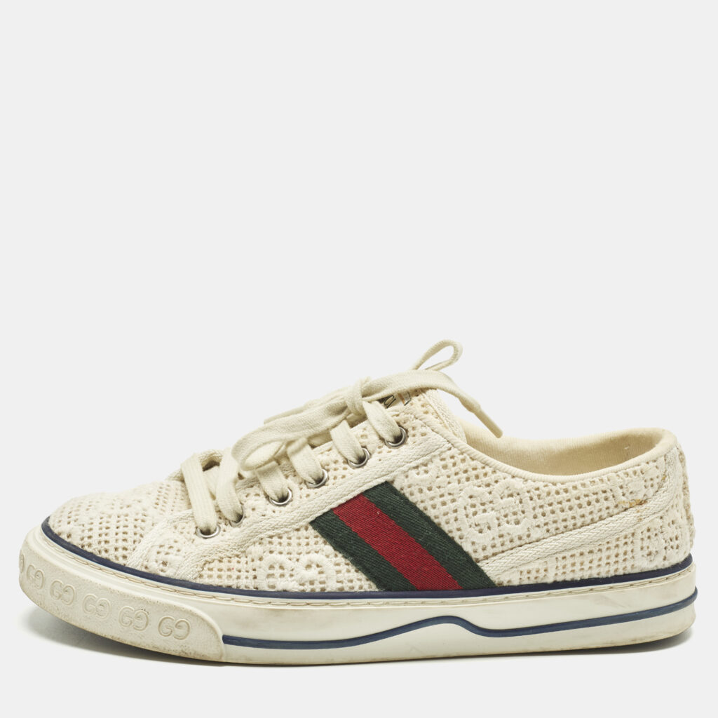 Gucci Guccissima White Crochet Lace Up Sneakers Size 38 Gucci Guccissima White Crochet Lace Up Sneakers Size 38