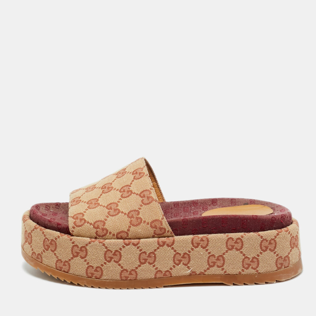 Gucci GG Canvas Size 36.5 Beige Canvas Platform Sandals Gucci GG Canvas Size 36.5 Beige Canvas Platform Sandals