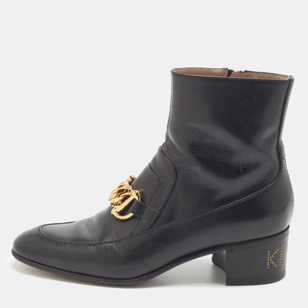 Gucci Kitten Size 37 Black Leather Ankle Length Boots