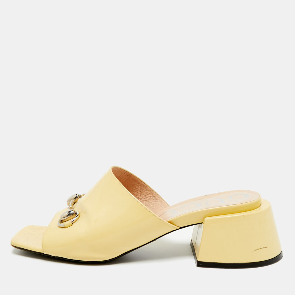 Gucci Horsebit Size 39.5 Yellow Patent Leather Slide Sandals