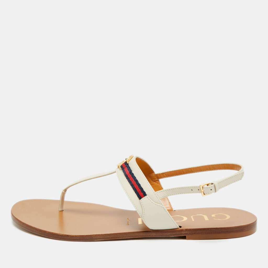 luxury-women-gucci-used-shoes-p1246340-010.jpg Gucci Interlocking G Size 40.5 Cream Leather Slingback Sandals