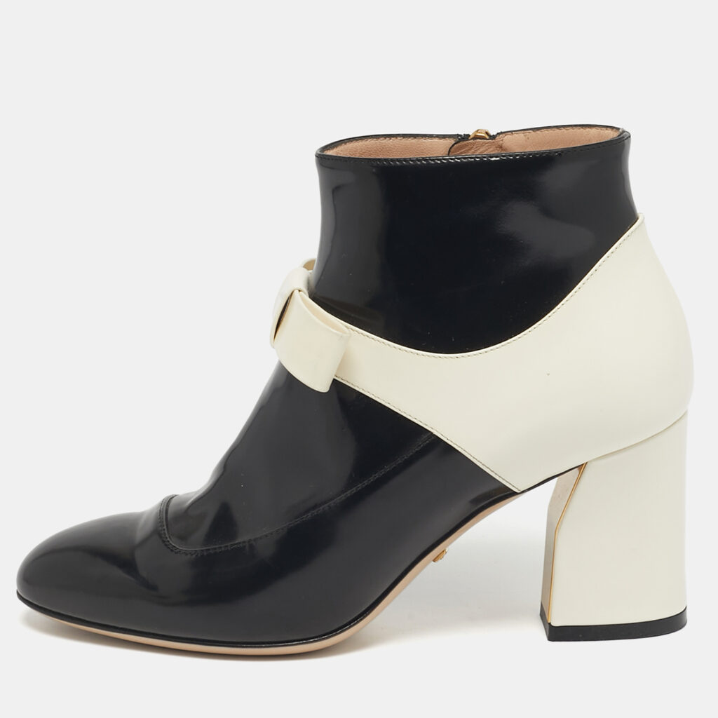 luxury-women-gucci-used-shoes-p1246640-001-1.jpg Gucci Size 36 Black/White Patent Leather Bow Ankle Length Boots