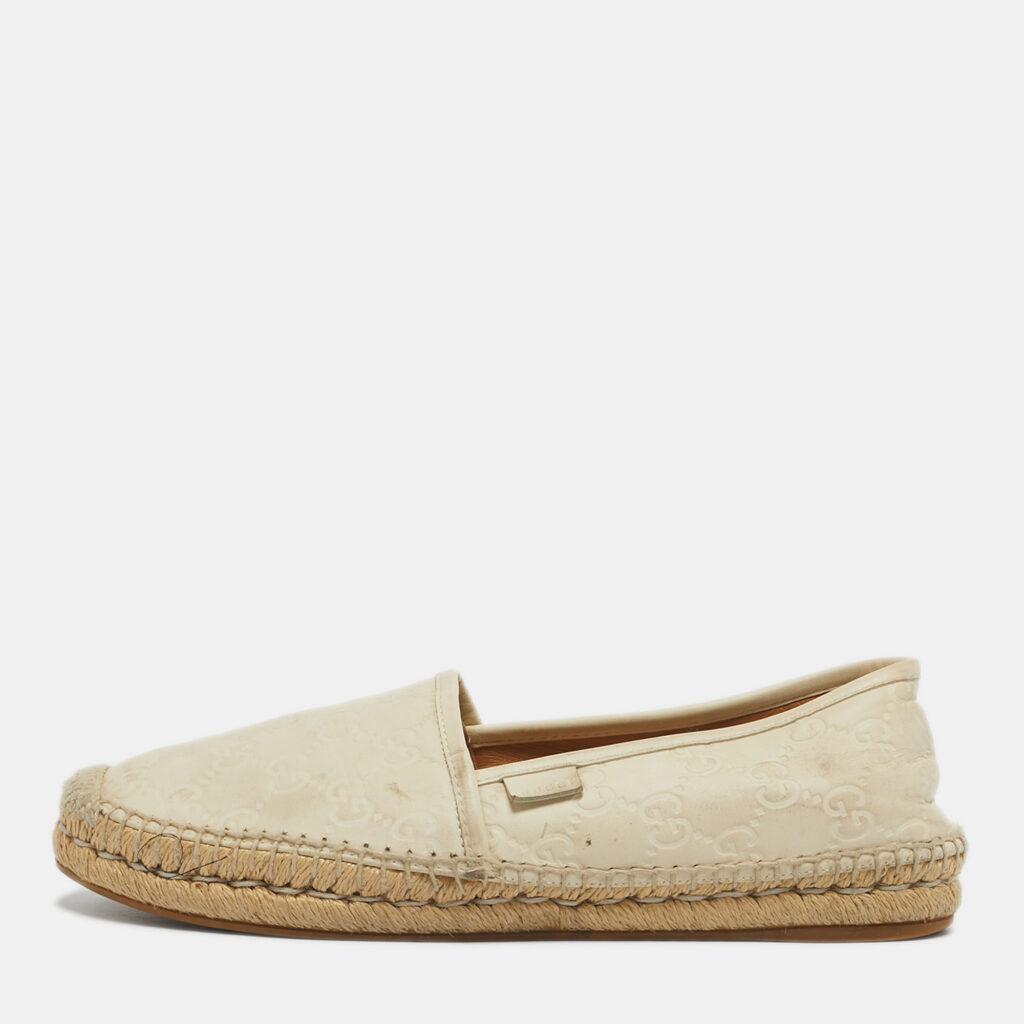 luxury-women-gucci-used-shoes-p1246688-001.jpg Gucci Size 39.5 Cream Leather Espadrille Flats