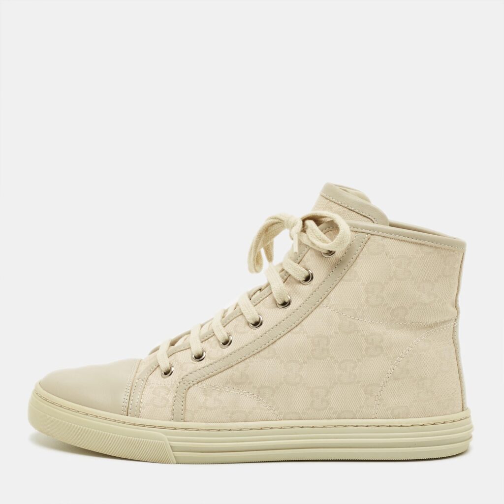 Gucci Size 37.5 Two Tone GG Canvas and Leather High Top Sneakers Gucci Size 37.5 Two Tone GG Canvas and Leather High Top Sneakers