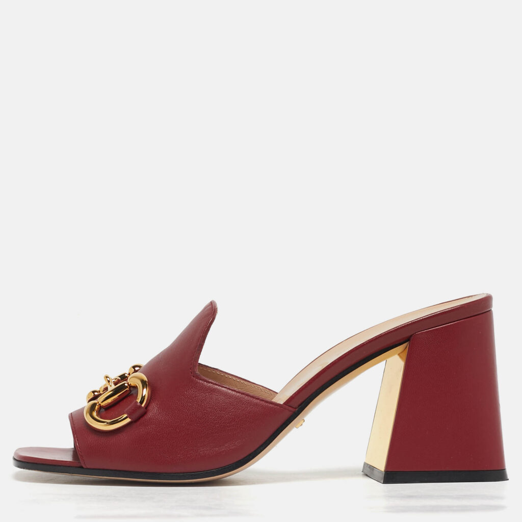 Gucci Horsebit Size 38 Red Leather Slide Sandals