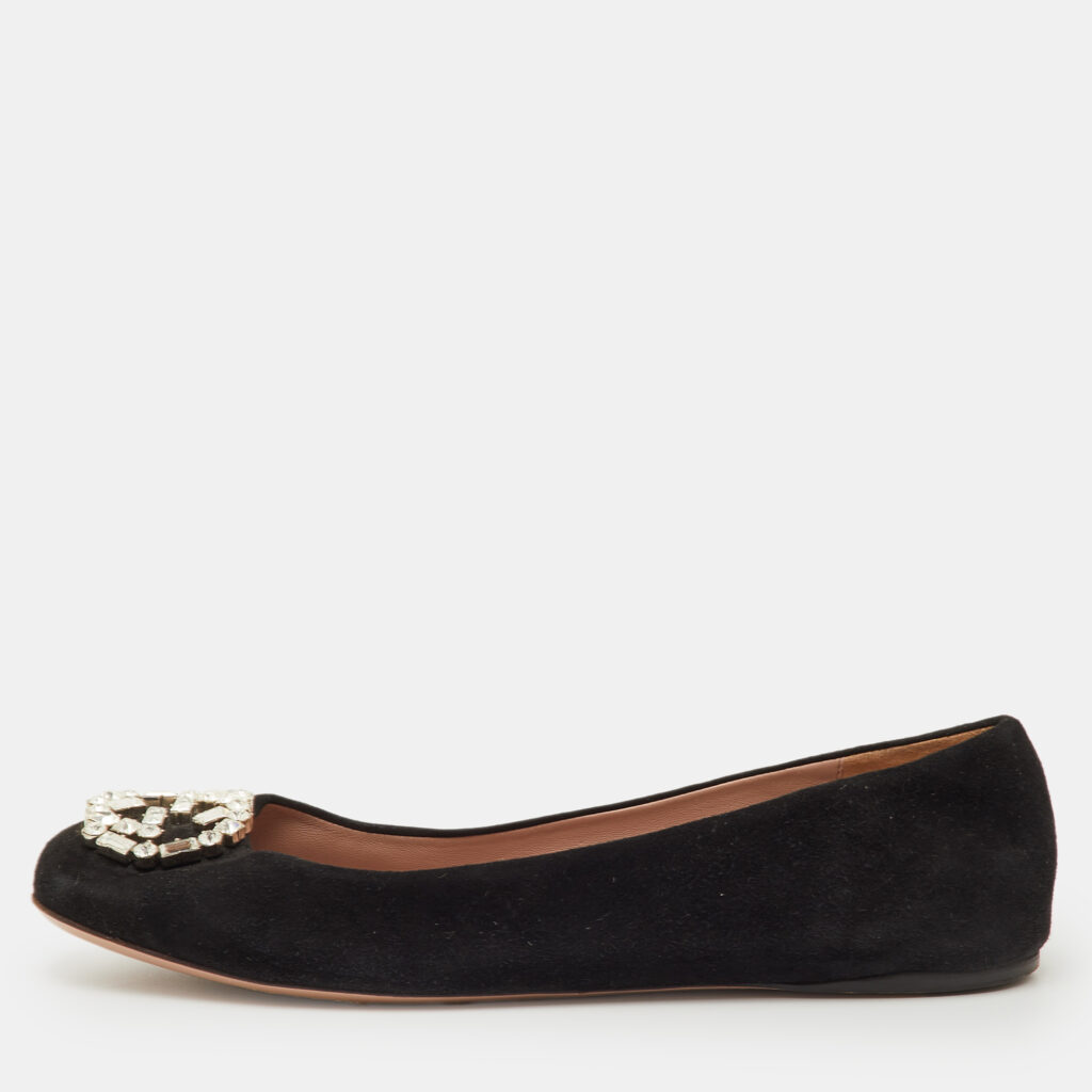 Gucci Interlocking G Size 40.5 Black Crystal Embellished Suede Ballet Flats Gucci Interlocking G Size 40.5 Black Crystal Embellished Suede Ballet Flats