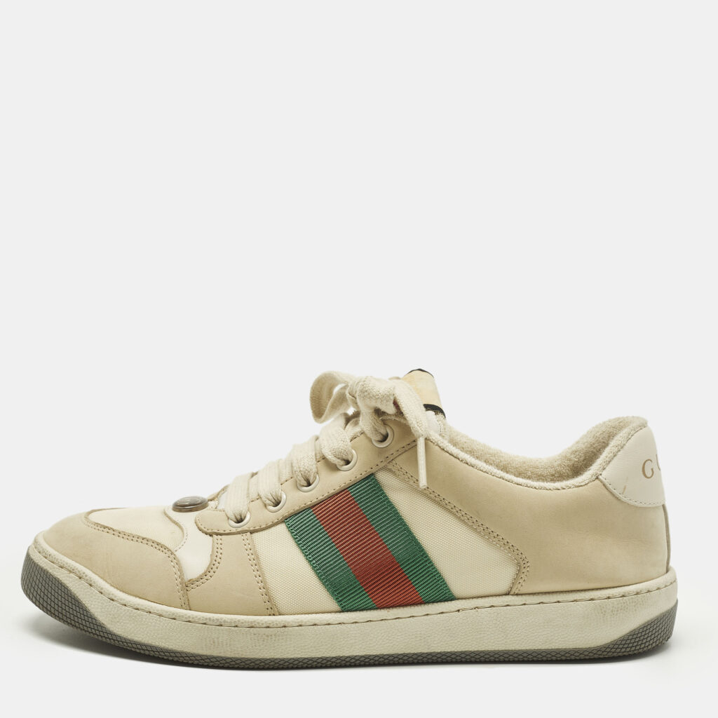 Gucci Screener Size 38.5 Grey Leather and Nubuck Leather Low Top Sneakers Gucci Screener Size 38.5 Grey Leather and Nubuck Leather Low Top Sneakers