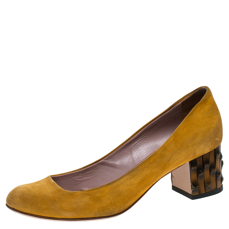 Gucci Yellow Suede Dahlia Bamboo Heel Pumps Size 36.5 Gucci Yellow Suede Dahlia Bamboo Heel Pumps Size 36.5