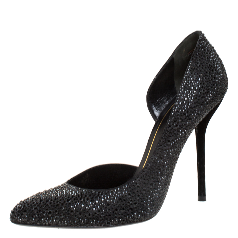 Gucci Black Crystal Embellished Satin and Suede Noah D'Orsay Pumps Size 39 Gucci Black Crystal Embellished Satin and Suede Noah D'Orsay Pumps Size 39