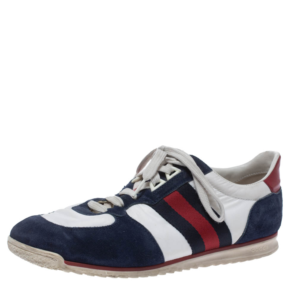 Gucci Multicolor Suede and Nylon Lace Up Low Top Sneakers Size 39