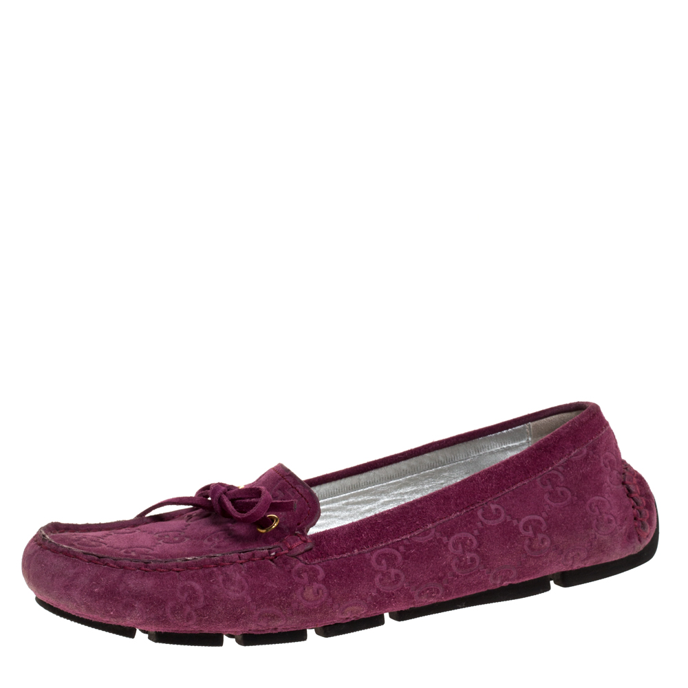 Gucci Purple GG Suede Leather Bow Slip On Loafers Size 36.5 Gucci Purple GG Suede Leather Bow Slip On Loafers Size 36.5
