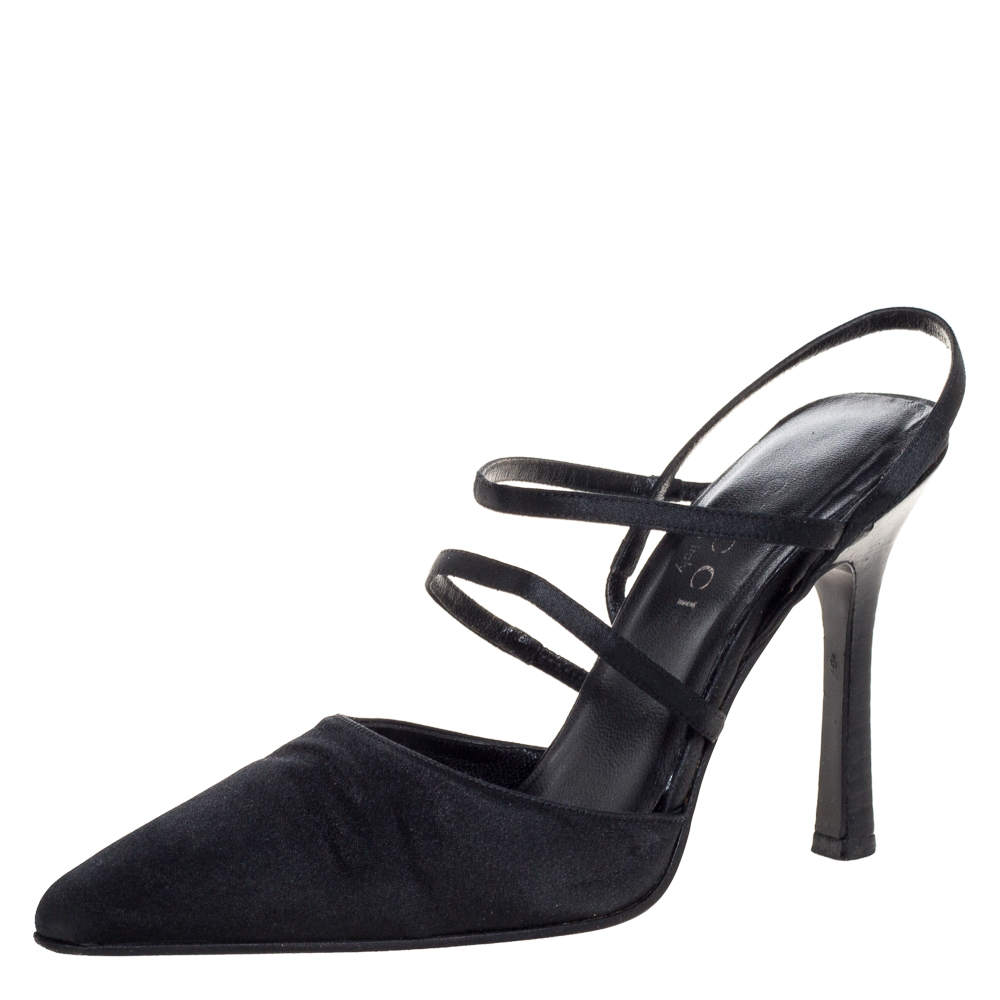 Gucci Black Satin Strappy Pointed Toe Sandals Size 35.5 Gucci Black Satin Strappy Pointed Toe Sandals Size 35.5