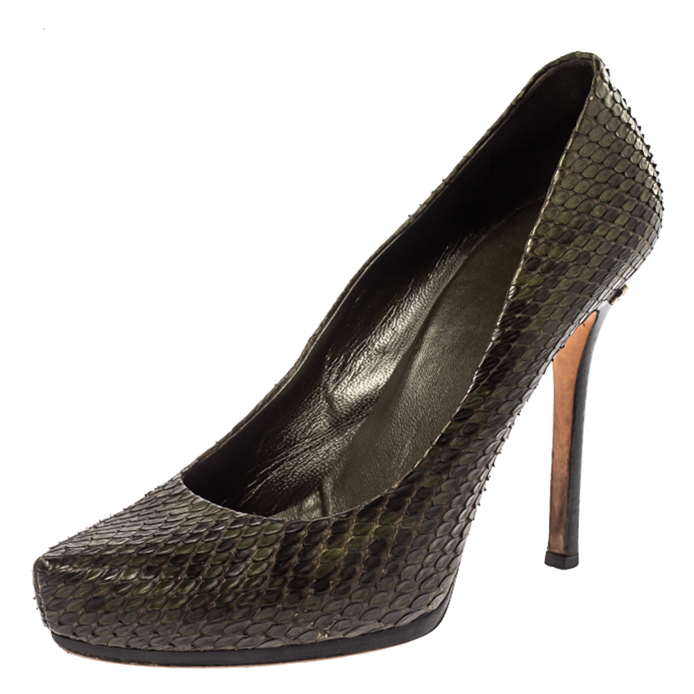 Gucci Green Python Leather Platform Pumps Size 40 Gucci Green Python Leather Platform Pumps Size 40