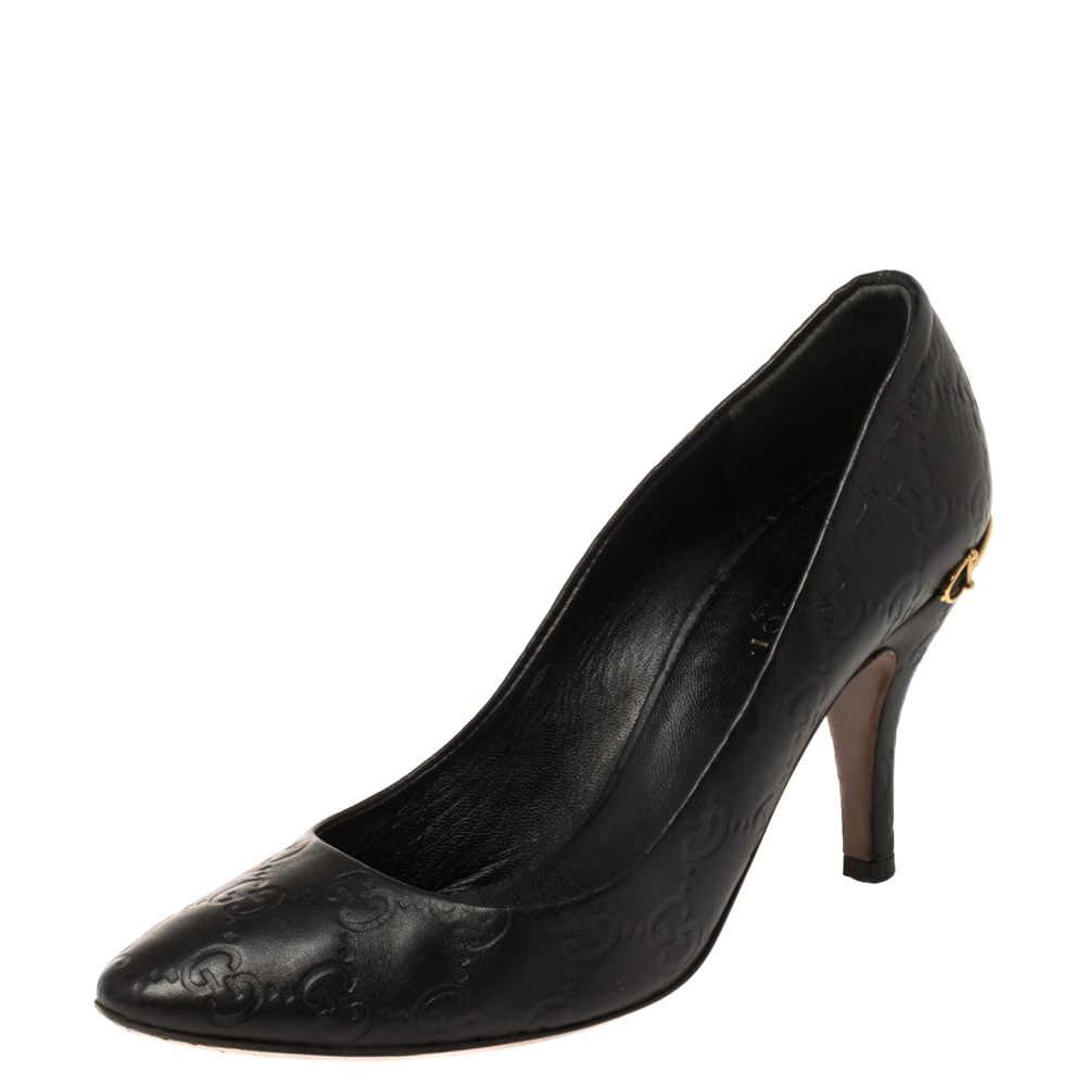 Gucci Black Guccissima Leather Adina Horsebit Pointed Toe Pumps Size 36 Gucci Black Guccissima Leather Adina Horsebit Pointed Toe Pumps Size 36