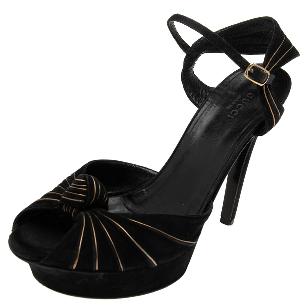 Gucci Black Suede Knot Detail Peep Toe Platform Sandals Size 38.5 Gucci Black Suede Knot Detail Peep Toe Platform Sandals Size 38.5
