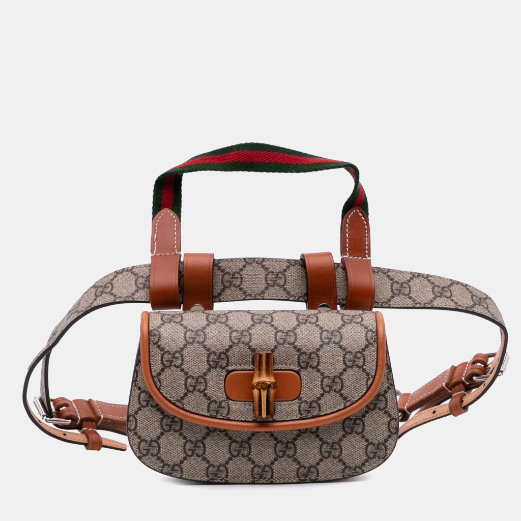 Gucci Brown Mini GG Supreme Web Bamboo 1947 Belt Bag Gucci Brown Mini GG Supreme Web Bamboo 1947 Belt Bag
