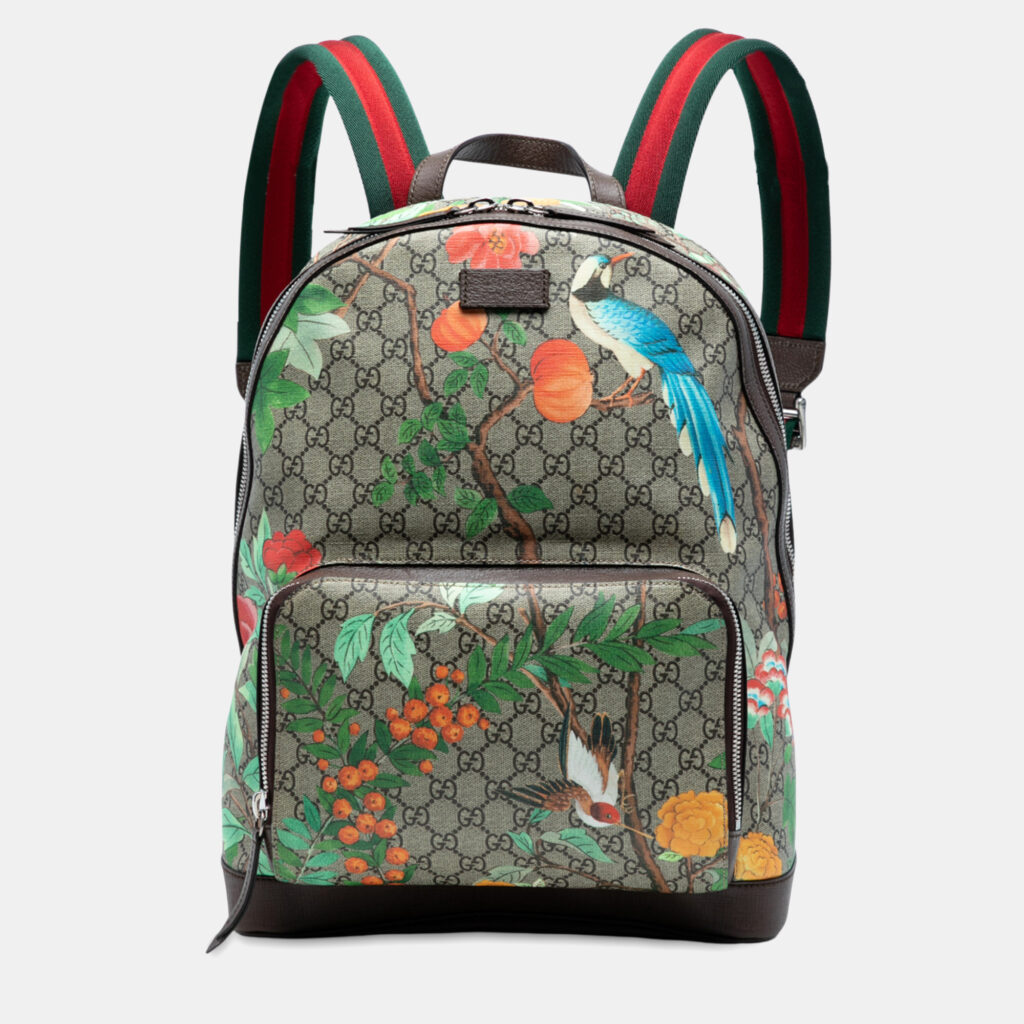 luxury-women-gucci-used-travel-p1242477-001.jpg Gucci Beige/Brown Calf Leather, Coated Canvas GG Supreme Tian Backpack