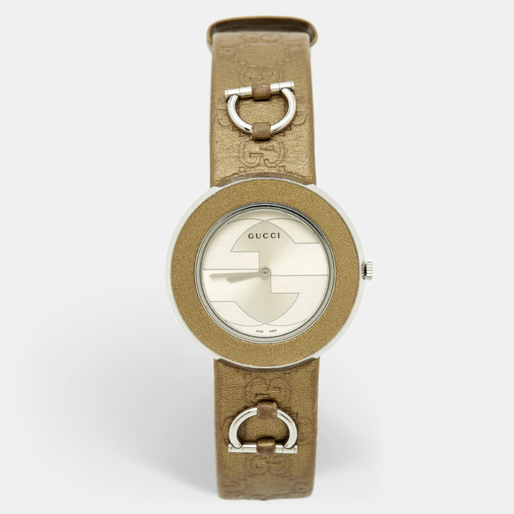 Gucci Silver Dial Stainless Steel Leather U-Play 129.4 Women's Wristwatch 35 mm Gucci Silver Dial Stainless Steel Leather U-Play 129.4 Women's Wristwatch 35 mm