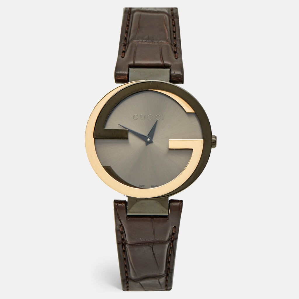 Gucci Brown Two-Tone Stainless Steel Leather Interlocking G YA133304 Women's Wristwatch 36 mm Gucci Brown Two-Tone Stainless Steel Leather Interlocking G YA133304 Women's Wristwatch 36 mm