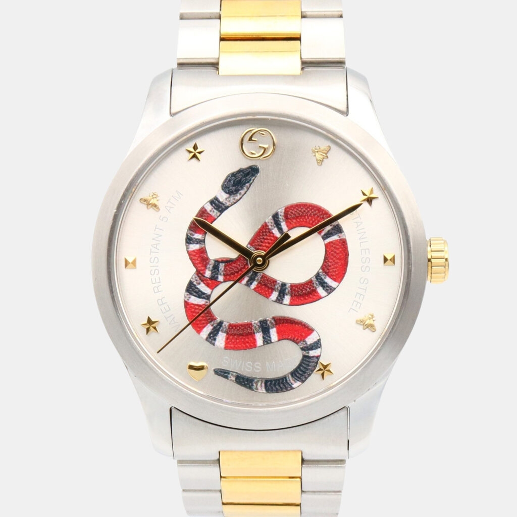 Gucci G-Timeless 126.4 Quartz Silver Gold Plated Stainless Steel Women's Wristwatch 38 mm Gucci G-Timeless 126.4 Quartz Silver Gold Plated Stainless Steel Women's Wristwatch 38 mm