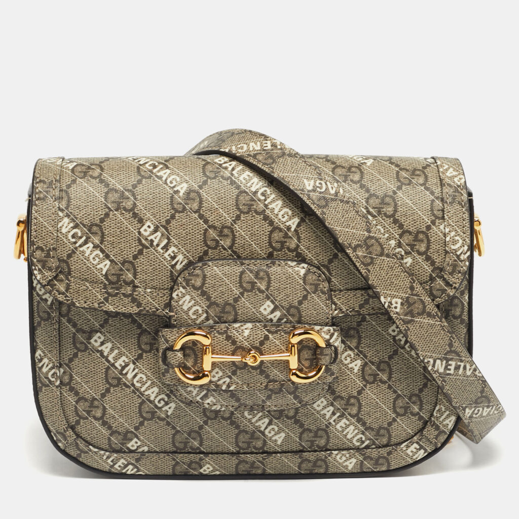 Gucci x Balenciaga Beige/Ebony GG Supreme Canvas Small Horsebit 1955 Shoulder Bag Gucci x Balenciaga Beige/Ebony GG Supreme Canvas Small Horsebit 1955 Shoulder Bag