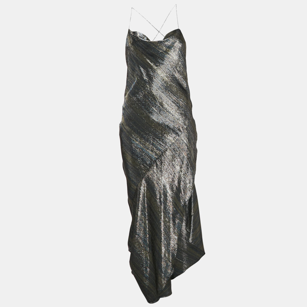 Haney Metallic Lurex Silk Blend Asymmetric Maxi Slip Dress M Haney Metallic Lurex Silk Blend Asymmetric Maxi Slip Dress M