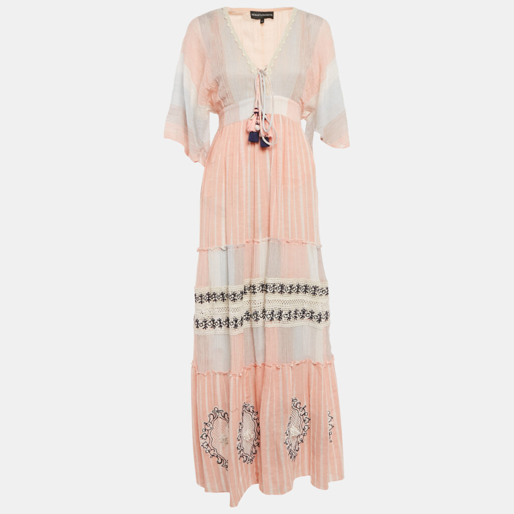 Hemant & Nandita Multicolor Cotton Lace Detail Maxi Dress XS Hemant & Nandita Multicolor Cotton Lace Detail Maxi Dress XS