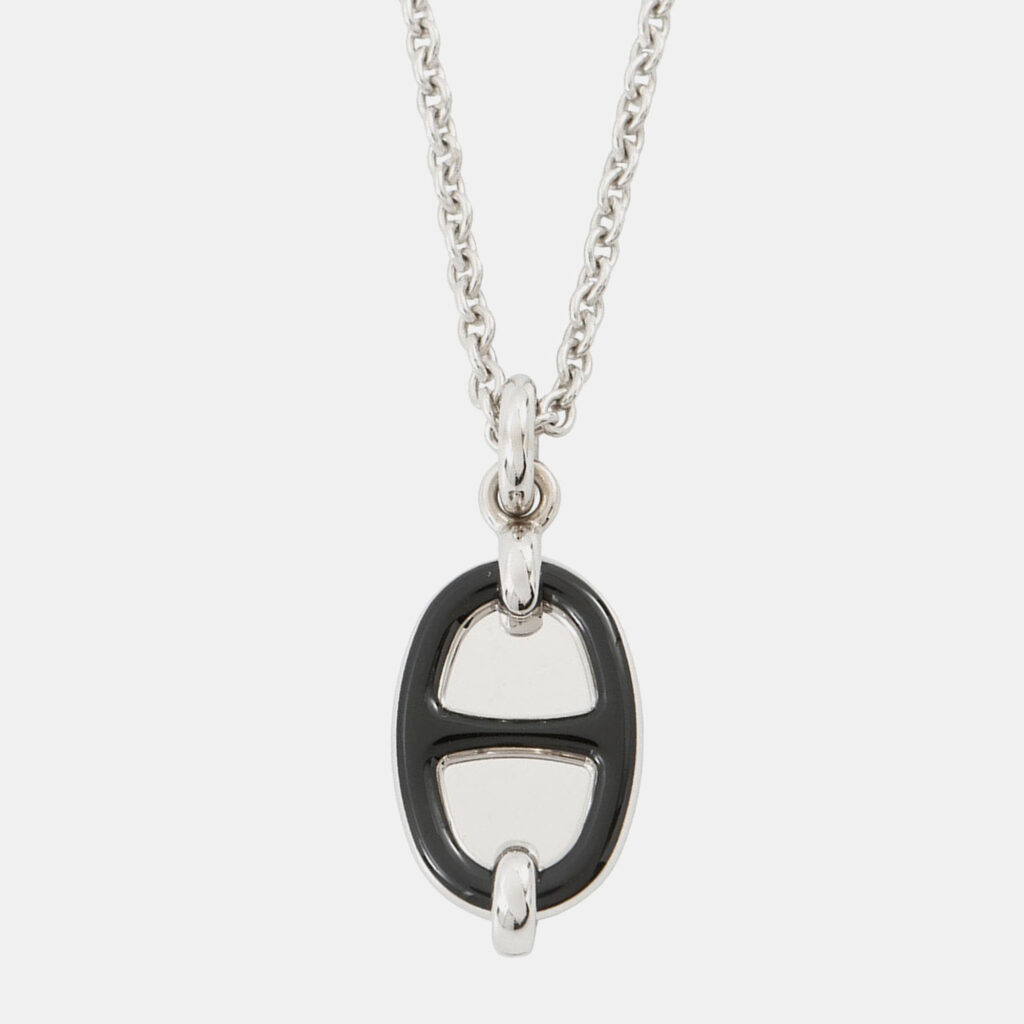 Hermes Mini Maillon Necklace Size PM Black Lacquer Metal Hermes Mini Maillon Necklace Size PM Black Lacquer Metal